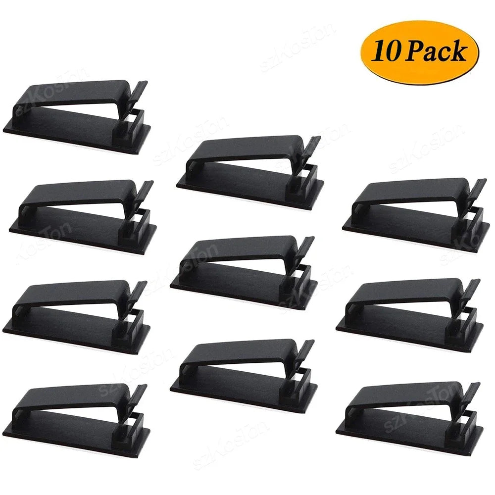 Self-adhesive Cable Organizer Cable Clamp Clips Holder Clamp Management Car USB Data Cable Decorative Cord Winder Manager Qme 10PCS-Black