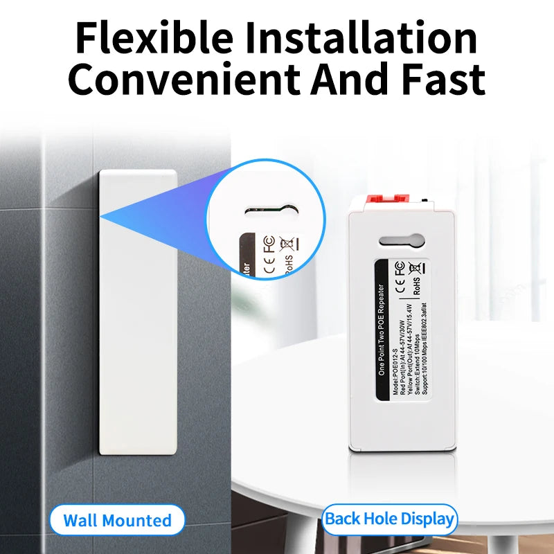 2 Port POE Repeater 100Mbps 1 to 2 PoE Extender with IEEE802.3af/at Plug&Play 48V for PoE Switch NVR IP Camera AP Qme