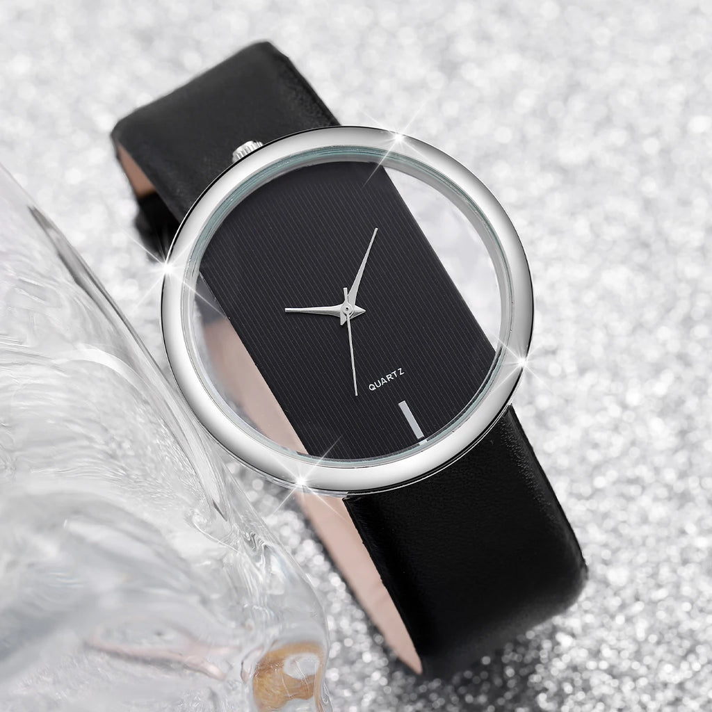 Women's Hollow Quartz Watch with Leather Bracelet, Pearl Jewelry Set, Fashion Watches, Without Box, 5 Pieces Per Set Qme