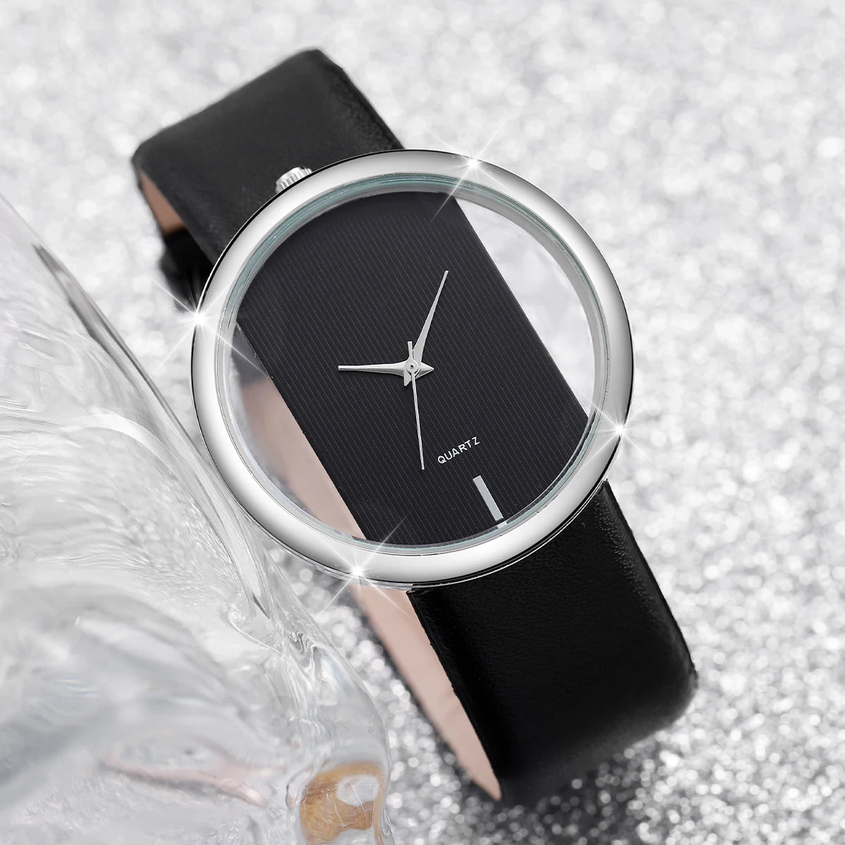 Women's Hollow Quartz Watch with Leather Bracelet, Pearl Jewelry Set, Fashion Watches, Without Box, 5 Pieces Per Set Qme