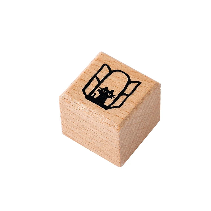 Cute Little Black Cat Decoration Stamp Retro Wooden Rubber Stamps for Scrapbooking Stationery DIY Decorative Craft Standard Seal Qme D