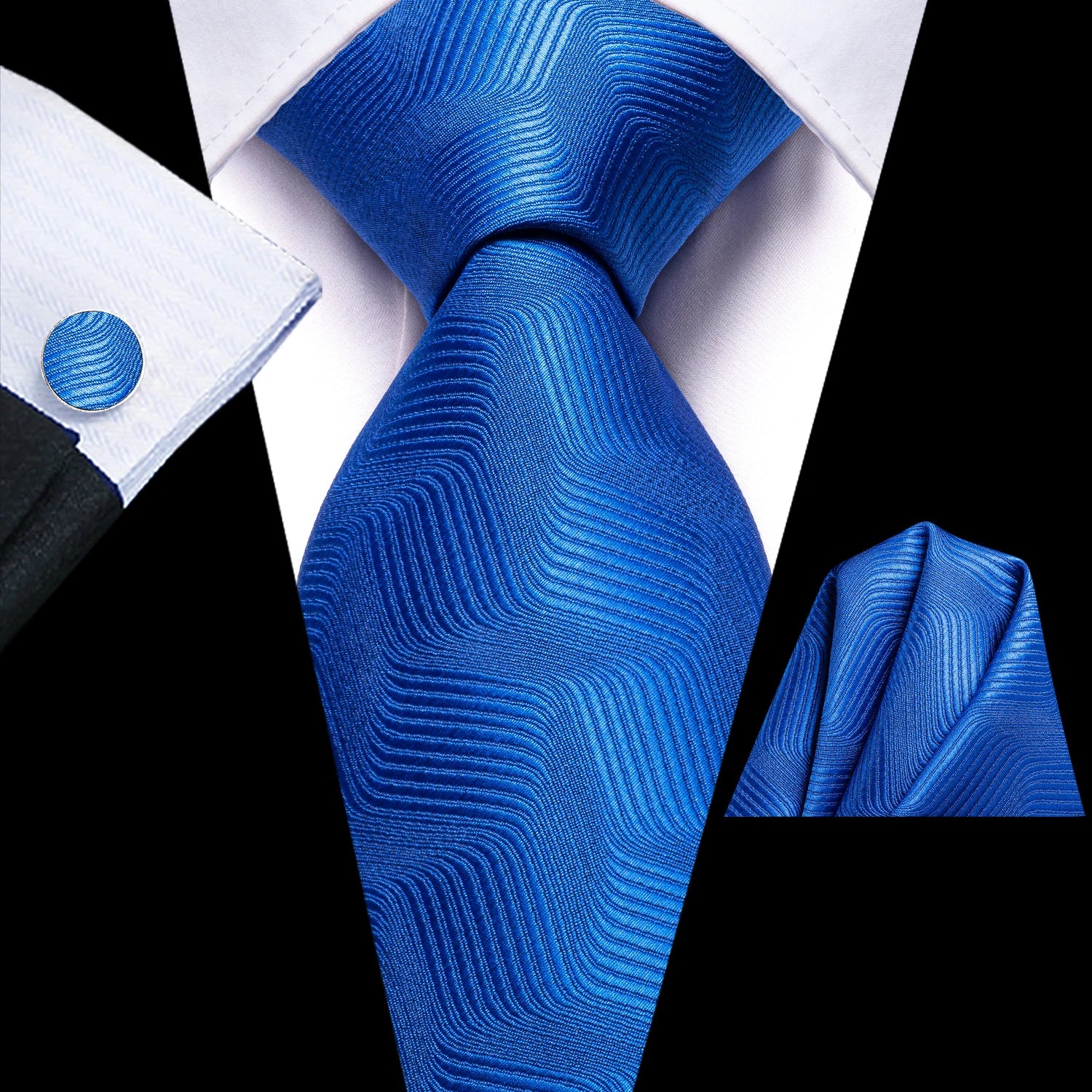Business Tie Men Silk Blue Dots Necktie Plaid Cufflinks Wedding Qme LDSN3476
