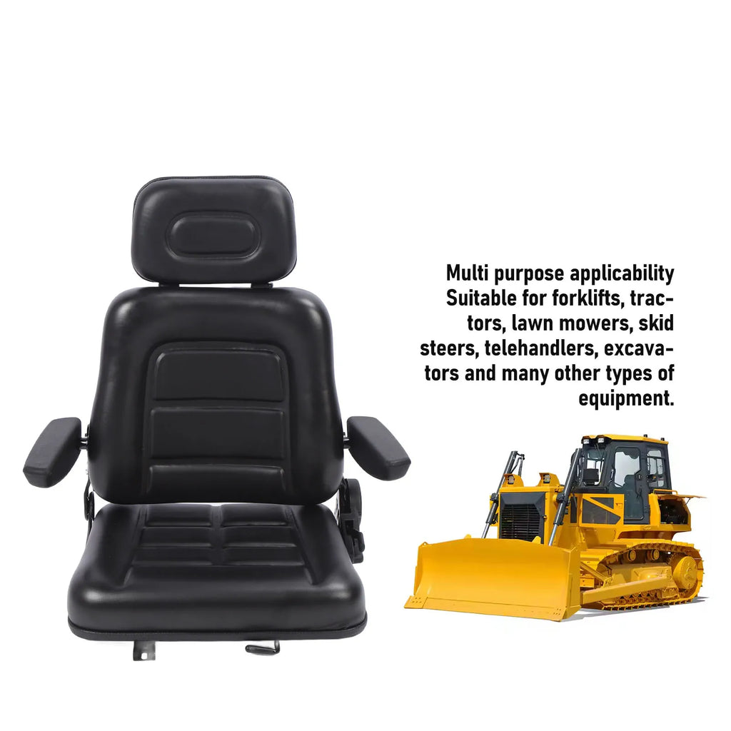 Forklift Seat Black Wear Resistant Lawn Mower Seat Ergonomic with Adjustment and Slide Rail for Excavator Loader Tractor Mower Qme