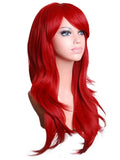 Red Wigs 28 inch Wavy Curly Cosplay Wig With Wig Cap Synthetic Curly Hair Red Smooth Long Wig Easy To Manage Wigs Qme red