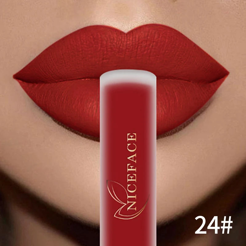 NICEFACE Lip Gloss Waterproof Velvet Nude Matte Liquid Lipstick Purple Black Red Lip Tint Pigment Long Lasting For Lip Makeup Qme