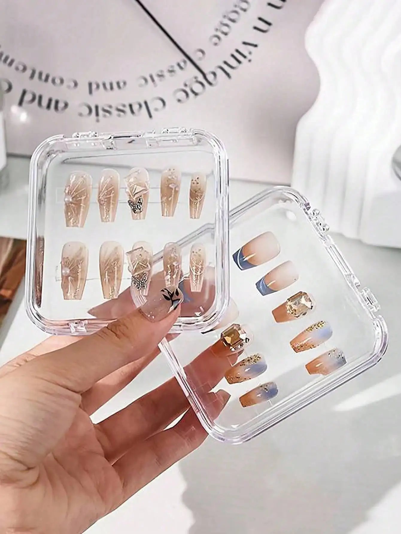 1 5 10 Transparent Nail Art Storage Box Fake Nails Organizer Press-on Qme