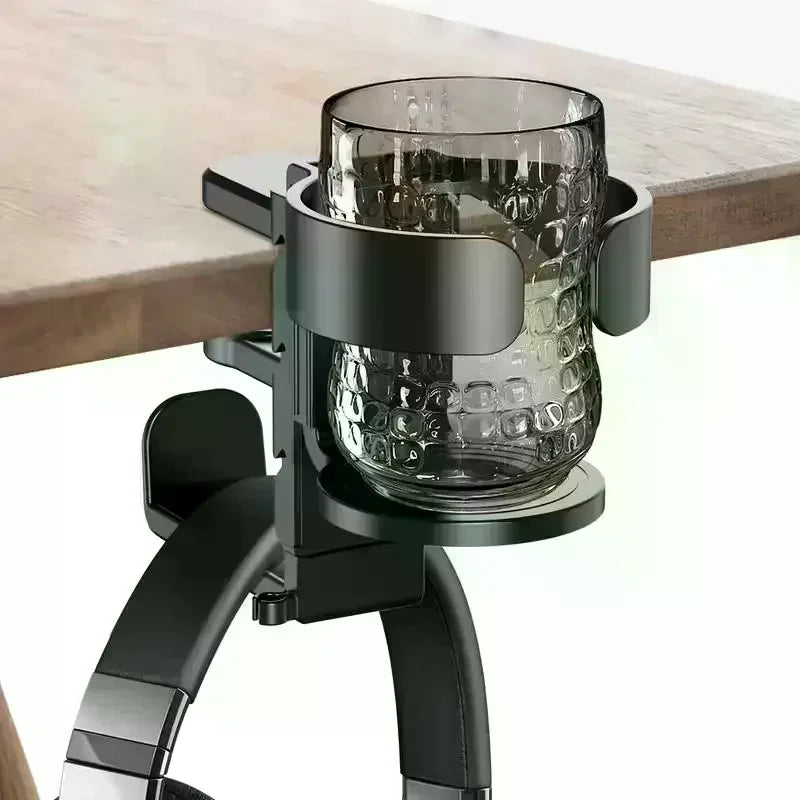 2-in-1 Desktop Cup Holder Headphone Stand Made Sturdy ABS Material Qme