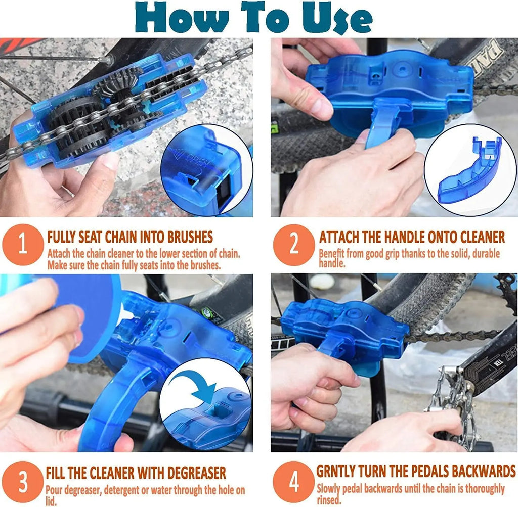 Bike Chain Cleaner, 4 Pack Bike Cleaning Kit, Portable Bike Chain Scrubber and Chain Brush, Bicycle Cleaning Brush Tool Qme