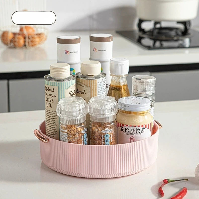 Luxury Plastic Rotating Organizer Cosmetic Storage Box Fruit Tray Qme New Pink