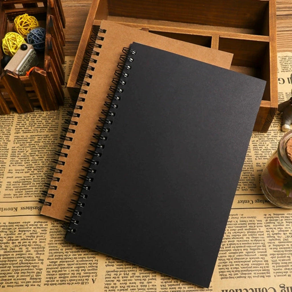 1 Book 50 Sheets Retro Spiral Kraft Paper Notebook Coil Sketchbook Graffiti Drawing Diary Journal Office School Writing Station Qme