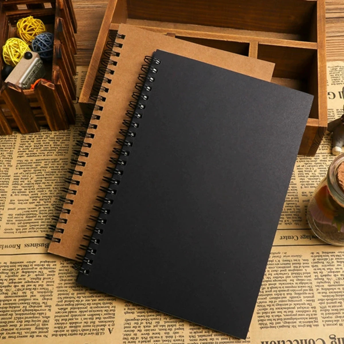 1 Book 50 Sheets Retro Spiral Kraft Paper Notebook Coil Sketchbook Graffiti Drawing Diary Journal Office School Writing Station Qme