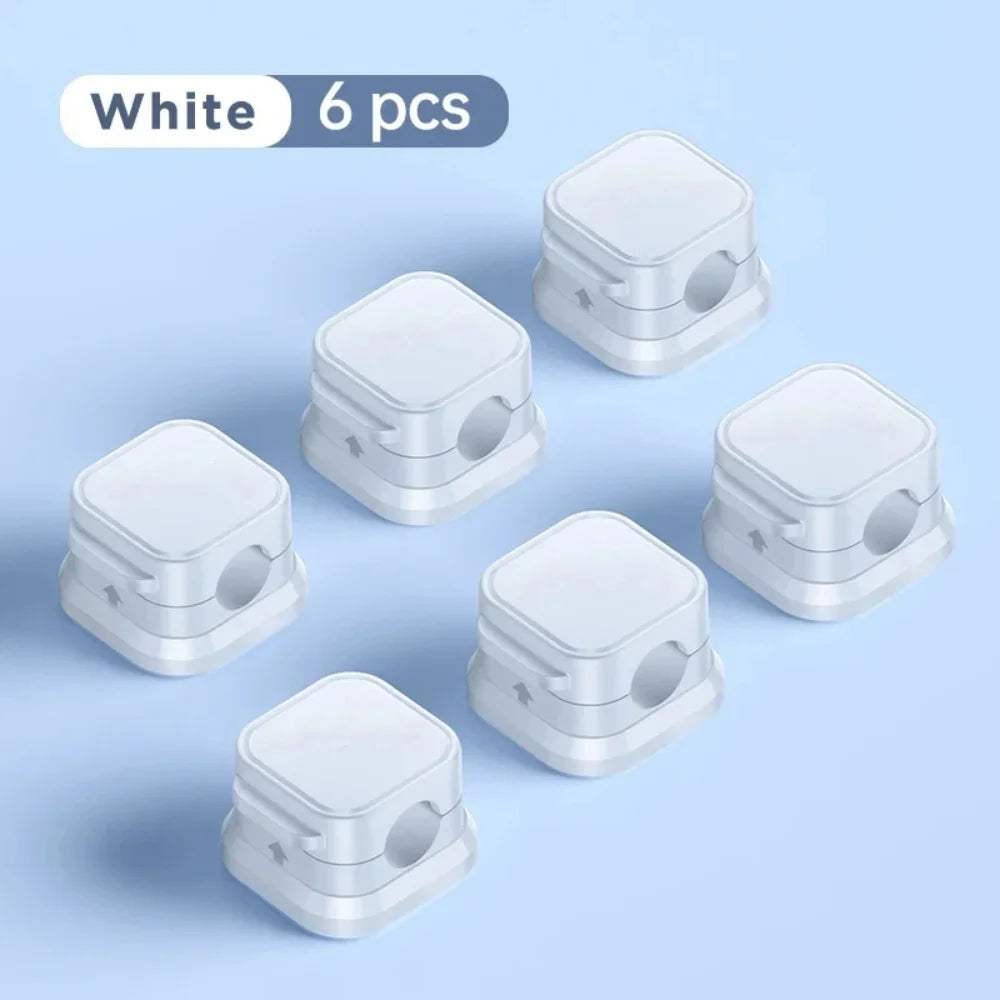 1-6Pcs Magnetic Cable Clip Charging Data Cable Holder Under Desk Cable Management Cable Organizer Holder Adhesive Wire Keeper Qme White 6pcs