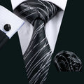Black Geometric Tie Tie For Men Wedding Tie Party Necktie Handkerchief Cravat Barry.Wang Fashion Designer Tie Set LS-5225 Qme 1171