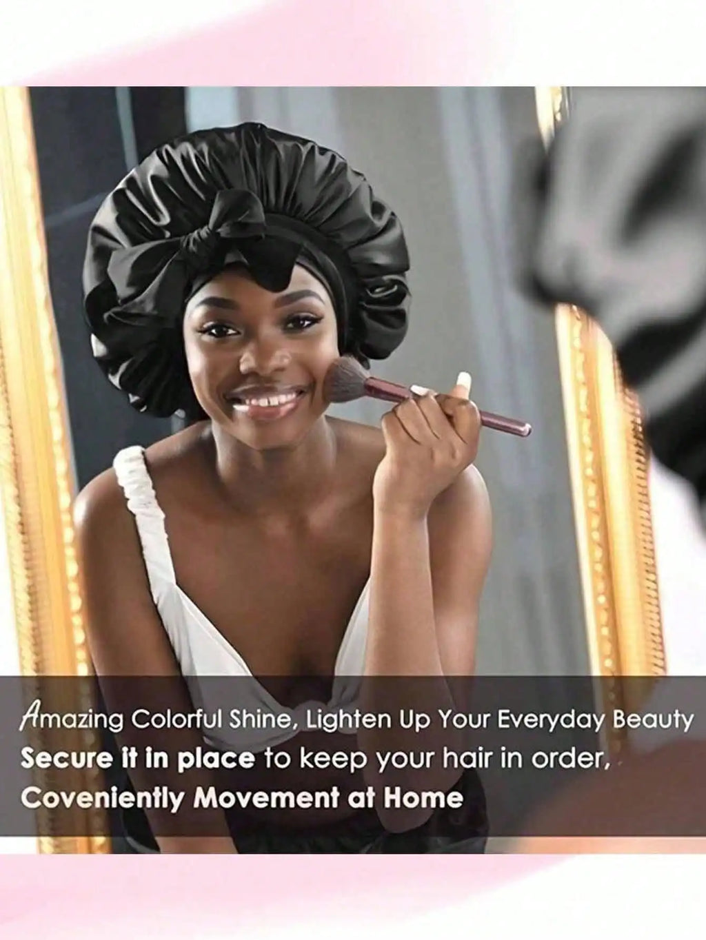 Satin Bonnet Caps Women Elastic Band Silk Sleeping Hair Bonnets Qme black