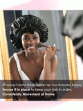 Satin Bonnet Caps Women Elastic Band Silk Sleeping Hair Bonnets Qme black