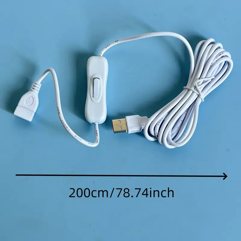 5pcs 1M USB Cable Extension Cord With ON/OFF Switch USB Cable Extension Toggle USB Line Durable Adapter Accessories Qme White Color 5 pieces