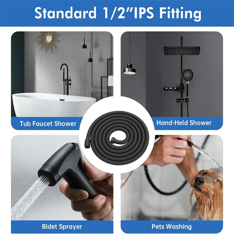 1.5M Black PVC Flexible Shower Hose Long Bathroom Shower Water Hose Extension Plumbing Pipe Pulling Tube Bath Accessories Qme