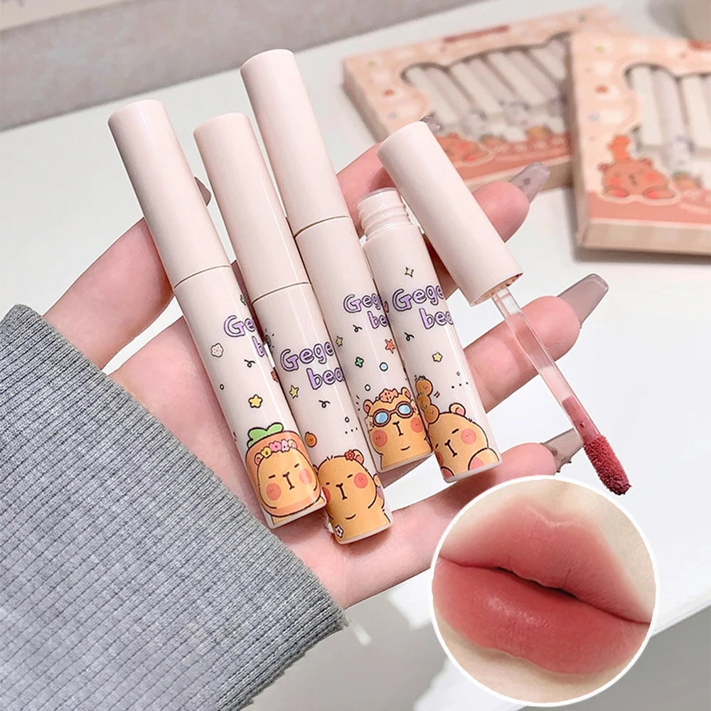 Lip Mud Kawaii Capybaras Velvet Nude Lipstick Matte Texture Silky Qme