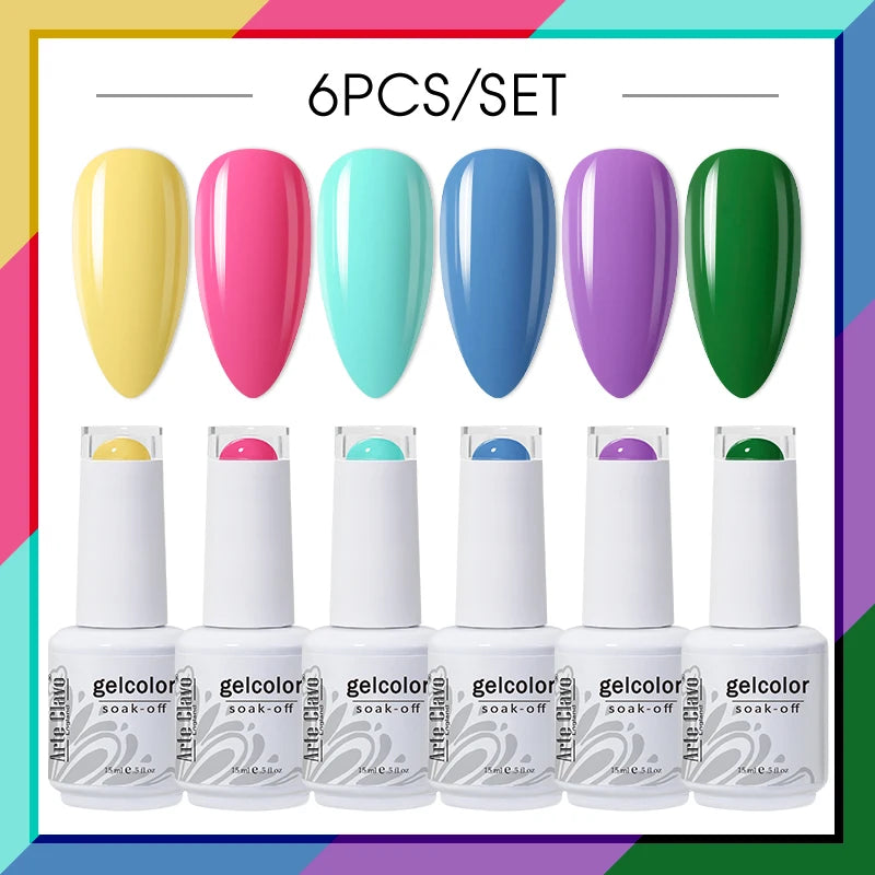 Arte Clavo Glitter Semi Permanent Nail Art LED UV Gel Polish Sparkly Qme AC-ZBZH09-6B