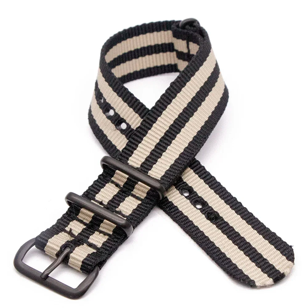 Sports Watch Band Nylon Strap Stainless Steel Black Frosted Buckle