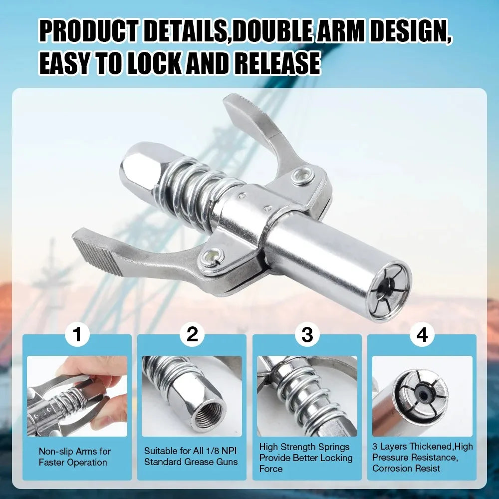 New 10000PSI Grease Gun Coupler Nozzle Hose Pump Syringe NPTI/8 Oil Pump Release Grease Nozzle Injector for Car Repair Tool Qme