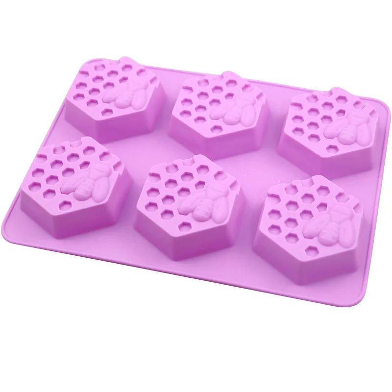 ^3D Handmade Soap Silicone Mold 6-Piece Bee Shape Silicone Mold DIY Handmade Soap Mold Homemade Honeycomb DIY Cake Mold Qme