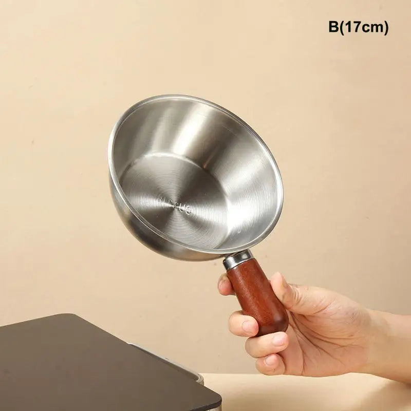 Single-person Stainless Steel Pot Bowl Walnut Wood Handle Fruit Salad Qme 17cm