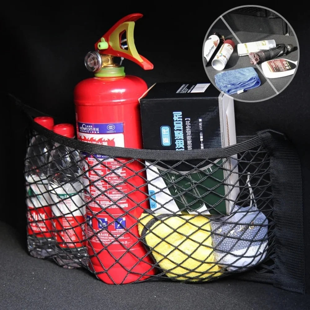 Doublelayered Mesh Bag Back Compartment Storage Universal Car Trunk Organizer Rear For Seat Net With Magic Tape Auto Interior Qme