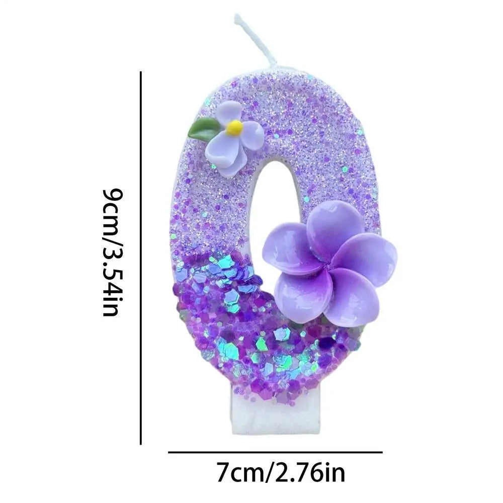 Number Birthday Candles Glitter Sequins Cake Toppers Floral Design Qme PURPLE CN