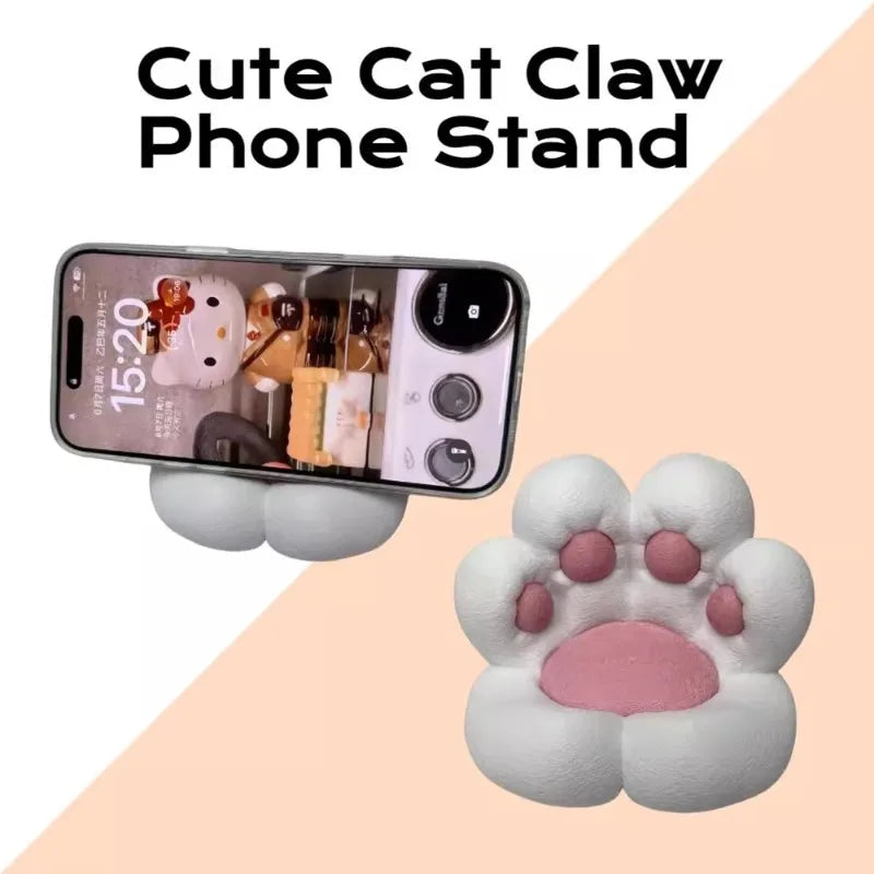 Pedestal Cute Cat Claw Mobile Phone Holder Desktop Creative Bracket Qme WHITE