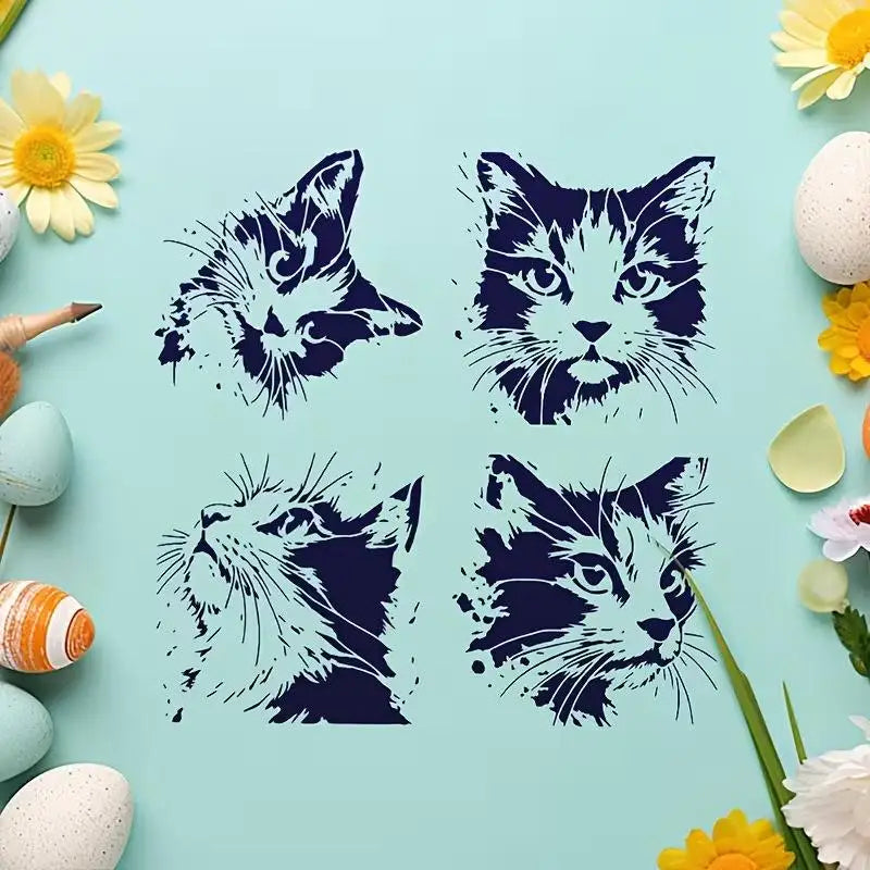 Cat Painting Stencils Reusable Hollow Kitten Pattern Molds Wall Art Qme
