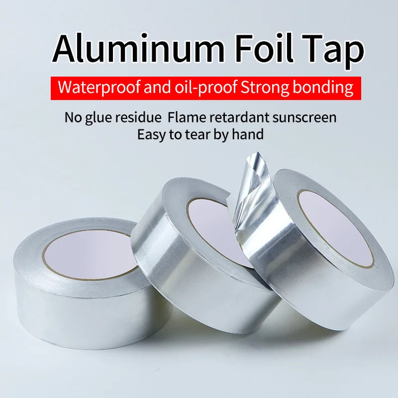 1Roll High Temperature Resistant Aluminum Foil Tape, Waterproof and Oil-proof, Flame-retardant and Sun-proof, Hand-tearable Qme