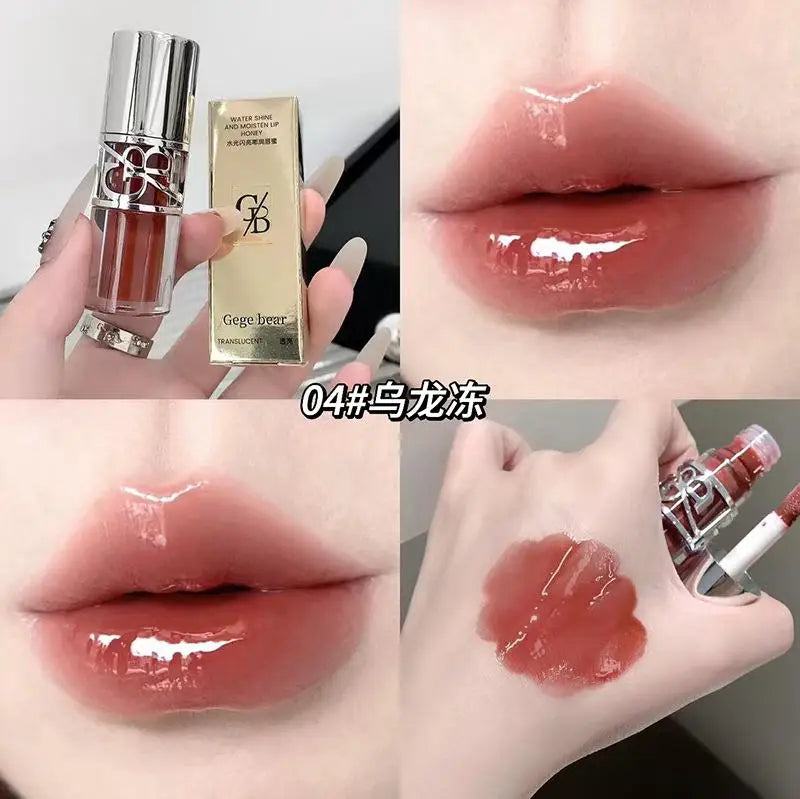 Clear Glass Gray Coffee Shine Lip Gloss Mirror Watery Moisturize Plumper Long Lasting Lip Tint Juicy Lip Oil Gloss Stain Makeup Qme 04