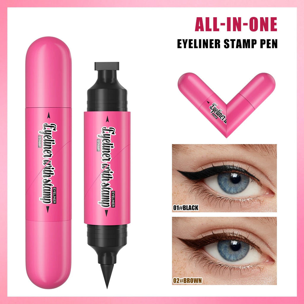 Dual-ended Stamp Eyeliner Waterproof Sweatproof Smudge Proof Quick Dry Liquid Eyeliner Natural Long Lasting Eye Makeup Cosmetics Qme