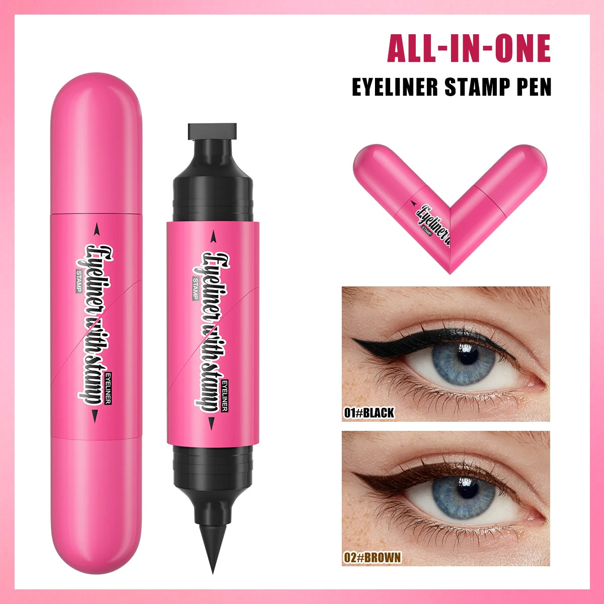 Dual-ended Stamp Eyeliner Waterproof Sweatproof Smudge Proof Quick Dry Liquid Eyeliner Natural Long Lasting Eye Makeup Cosmetics Qme