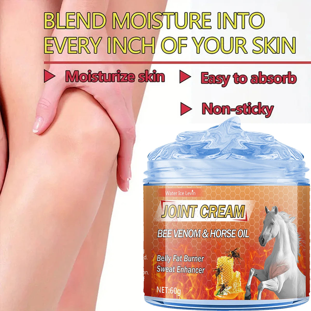 Bee Venom & Horse Oil Joint Cream - Moisturizing Formula with Ginger, Chamomile, and Arnica Extracts, Suitable for Knees, Back, Shoulders, and Neck Muscles - 60g Qme