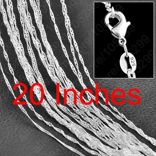 5PCS Promotion Wholesale 925 Sterling Silver Color Beautiful Water Wave Necklace Singapore Chain With Lobster clasps 16"-30" Qme 20 Inch 50CM