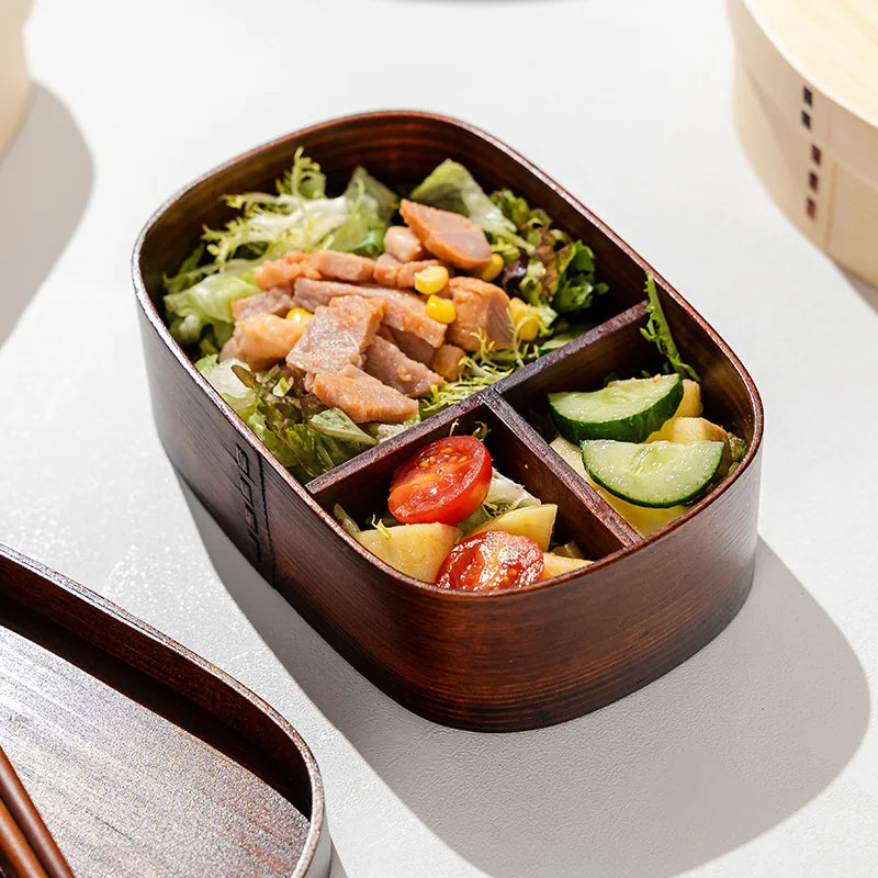 Japanese-style Wooden Bento Box Single Layer Ash Sushi Lunch Large Qme