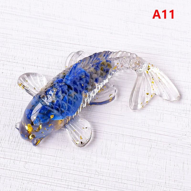 Crystal Stone Gravel Lucky Koi Fish Figurine Resin Mini Quartz Fancy Carp Statue Home Decor Desk Ornament Gift Qme A11