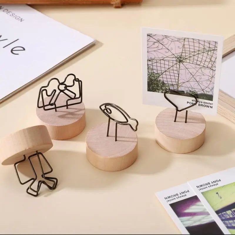 Mini Wooden Base Metal Photo Holders Creative Design Decor Photos Qme