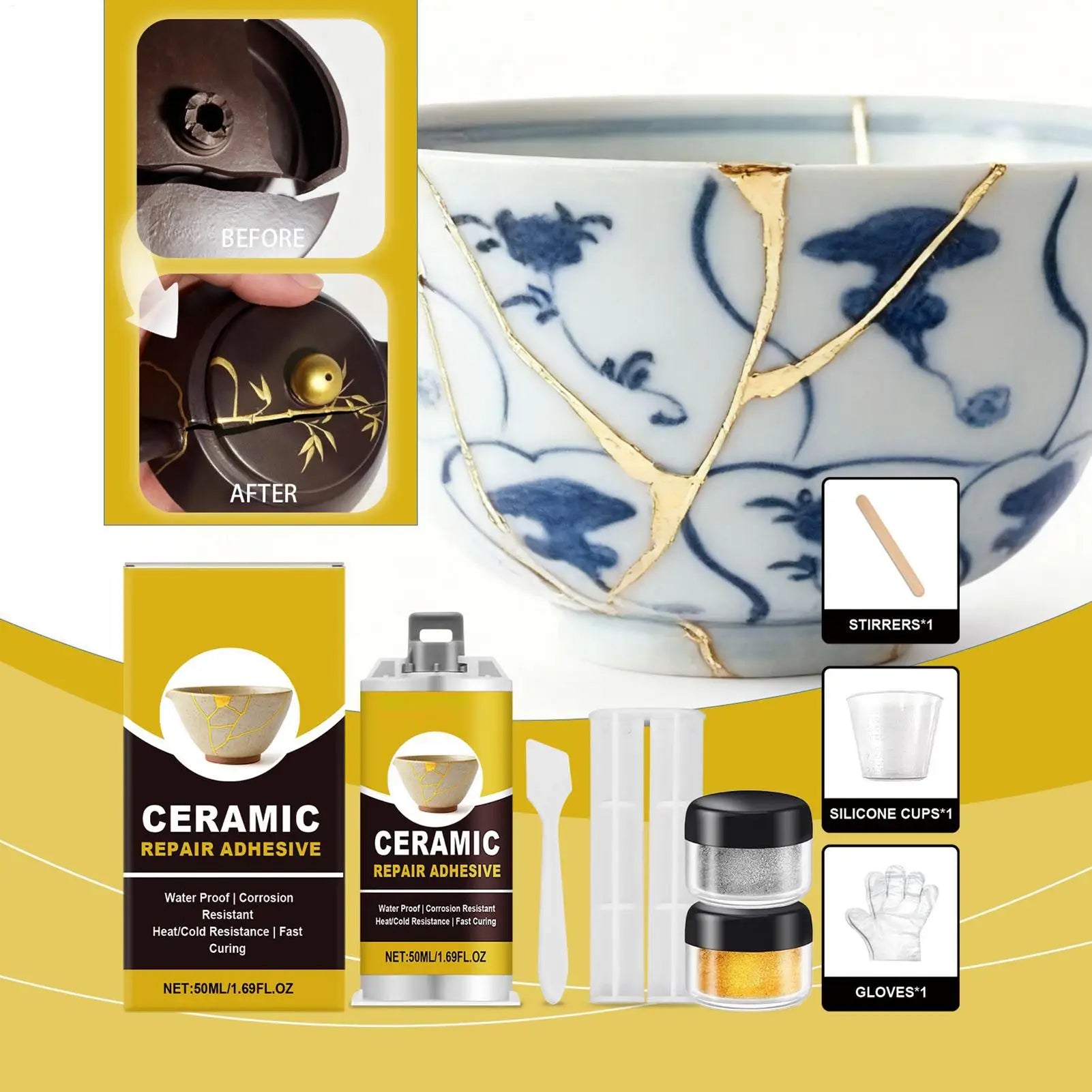Porcelain Repair Broken Ceramics Glass Glue Adhesive Refinishing Art Qme