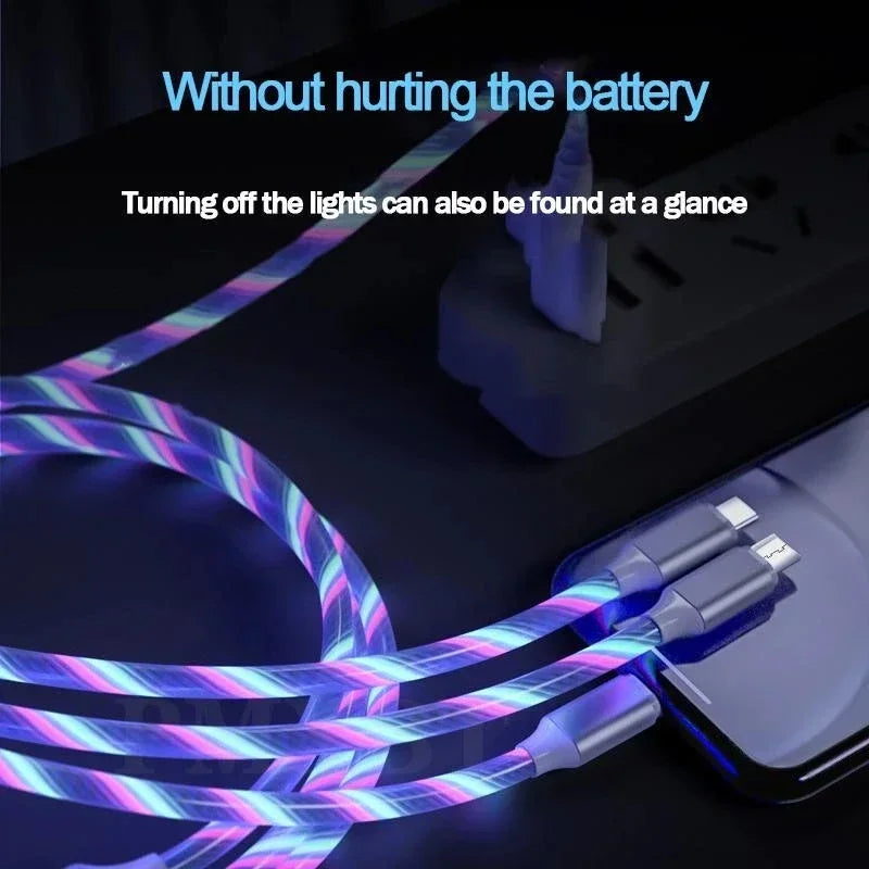 Glowing Cable LED light Micro USB Type C Cable 3A Fast Charging For Samsung iPhone Xiaomi Phone Flowing Streamer USB C Data Cord Qme