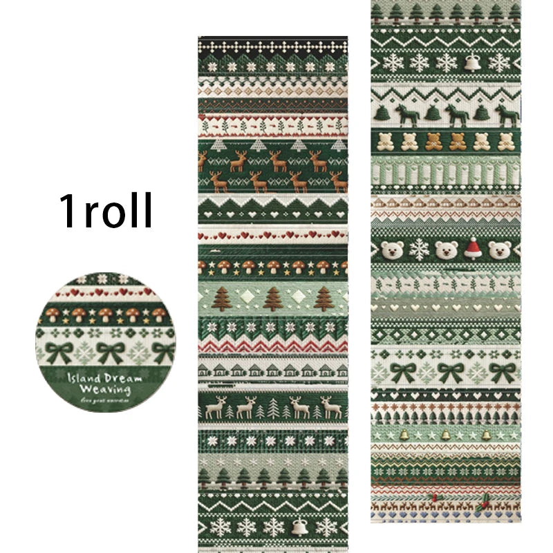 Vintage Knit Texture Die-Cut Washi Tape, Soft Style Journal Base & Section Decoration, Healing Stationery Qme C
