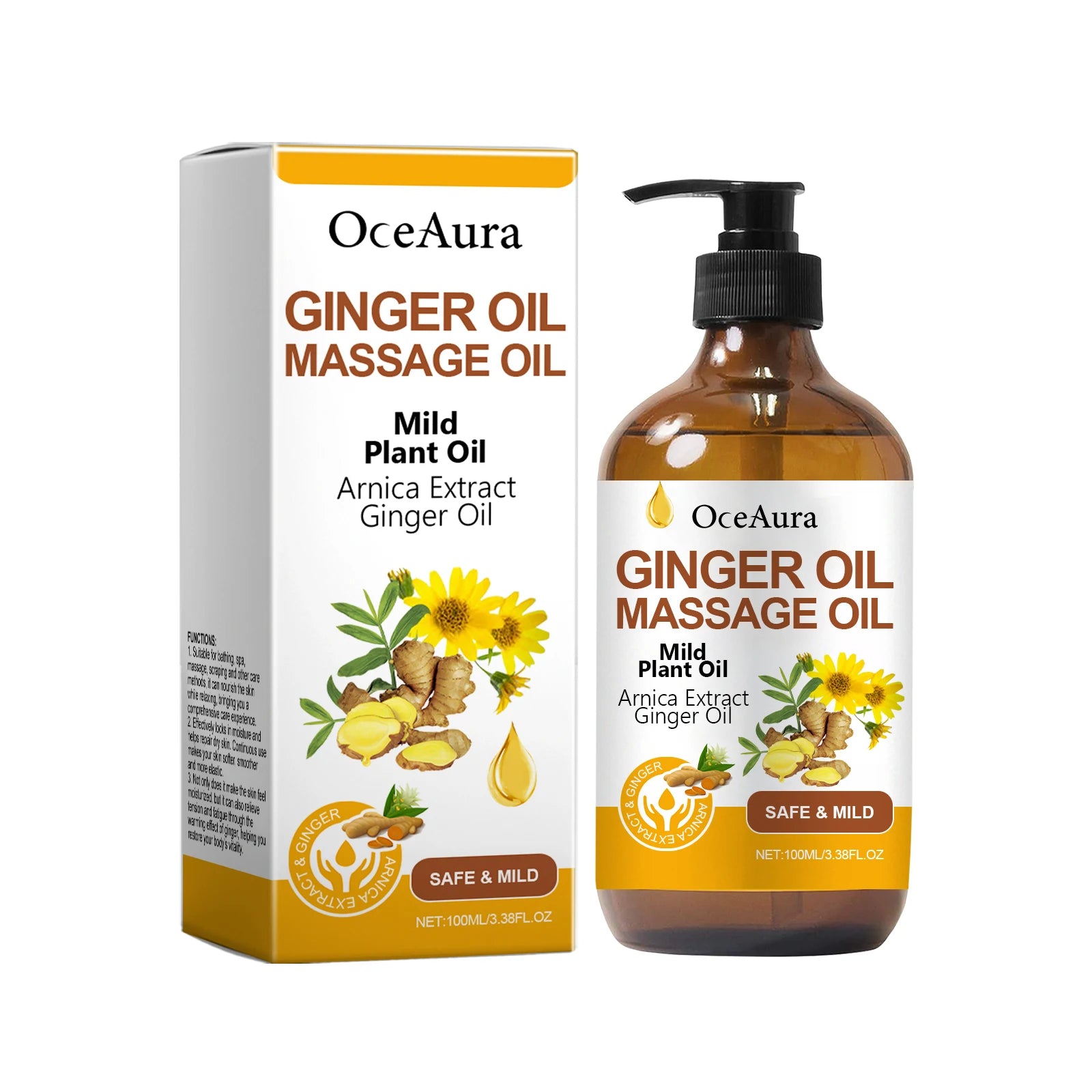 Ginger Essential Oil For Relaxing Body Massage Oil ﻿Relieve Muscle Fatigue Improve Rough Repair Damaged Skin Hydrating Essence Qme 100ml Boxed