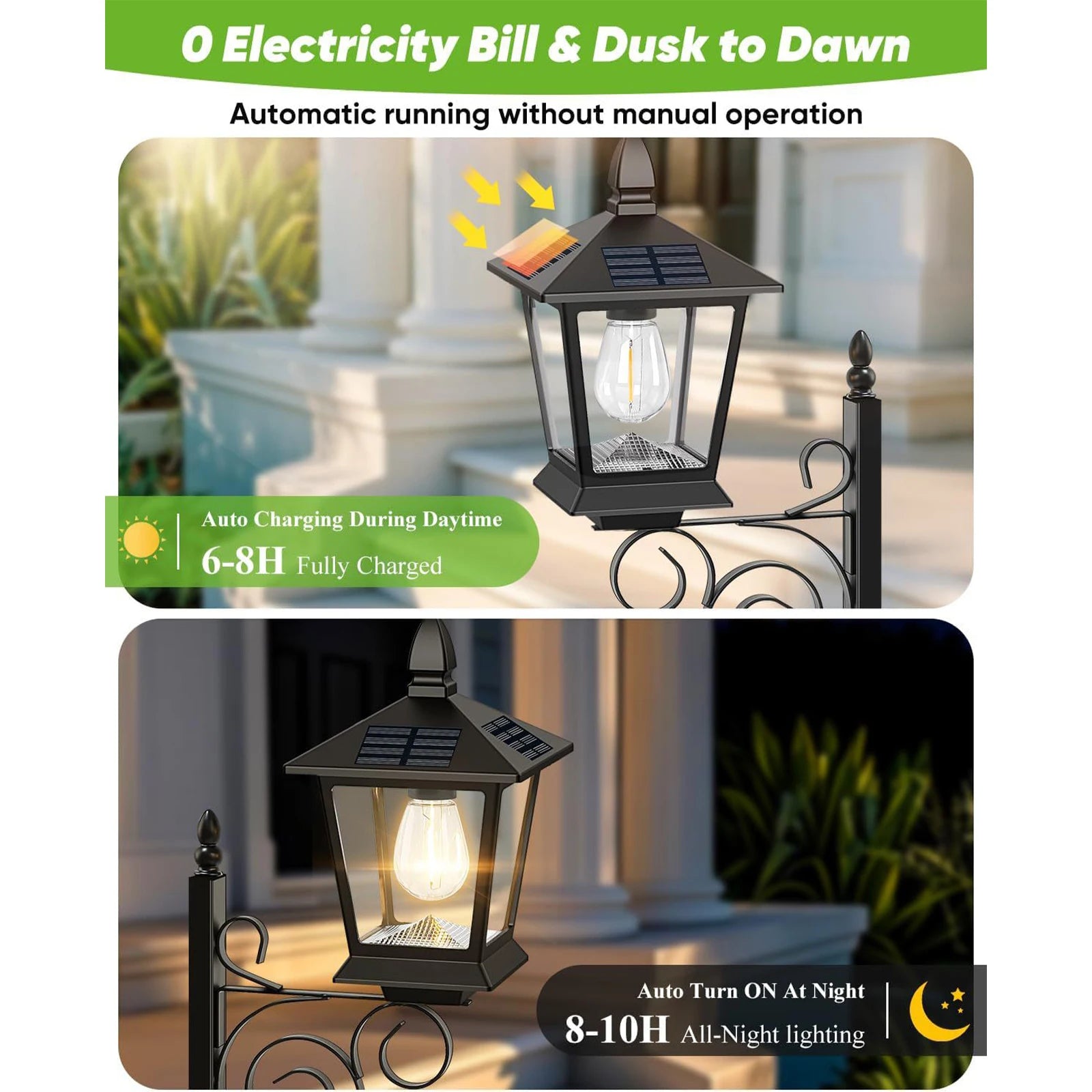 2-in-1 Solar Planter Lamp Waterproof IP54 Vintage Solar Porch Light Auto On/off Sensor Front Porch Decor (No Flowers Included) Qme