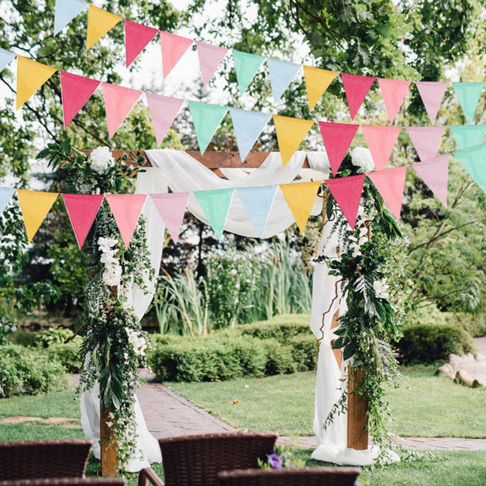 Vintage Colorful Burlap Linen Bunting Flags Pennant For Happy Birthday Party Wedding Decoration Candy Bar Qme