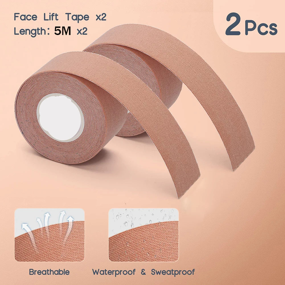2 Rolls Facial Myofascial Face Lift Tape Castor Oil Breathable Qme