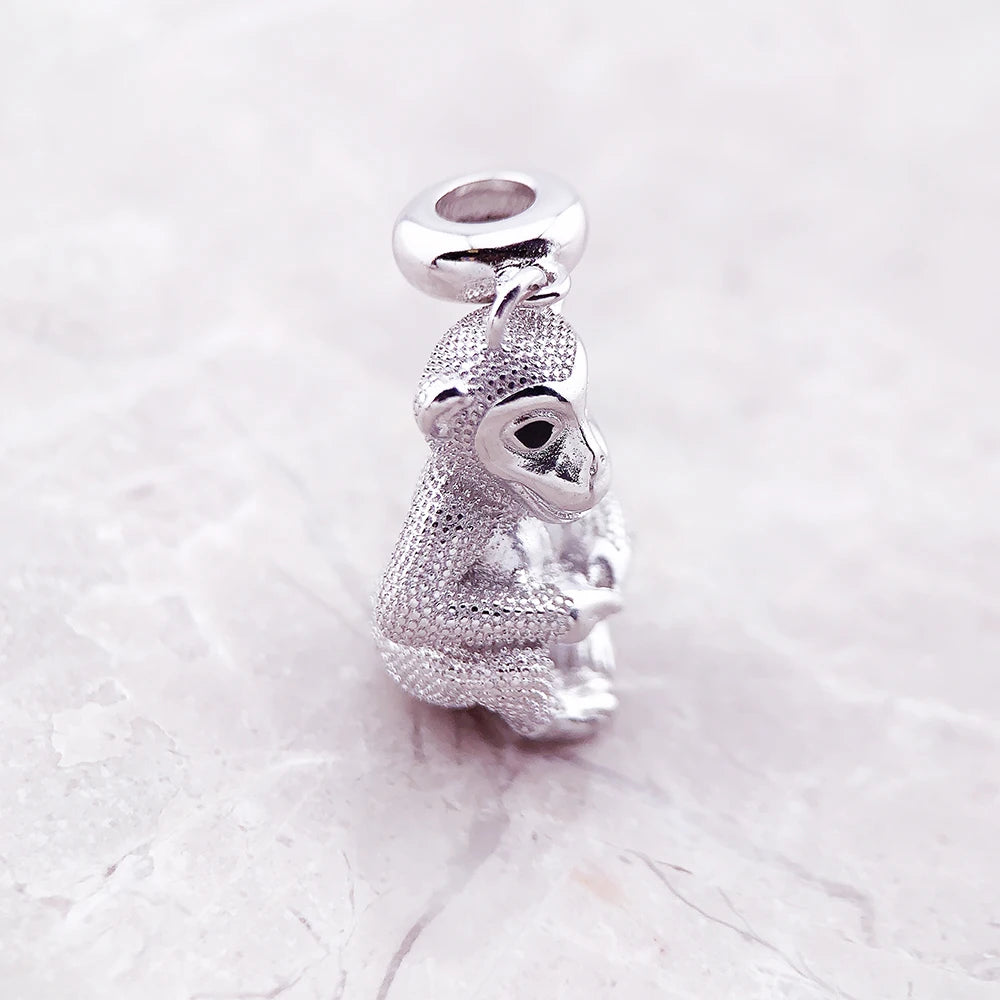 Monkey Charm Pendant Women Men Spring Pure 925 Sterling Silver Cute Jewelry Accessories Party Gift Qme