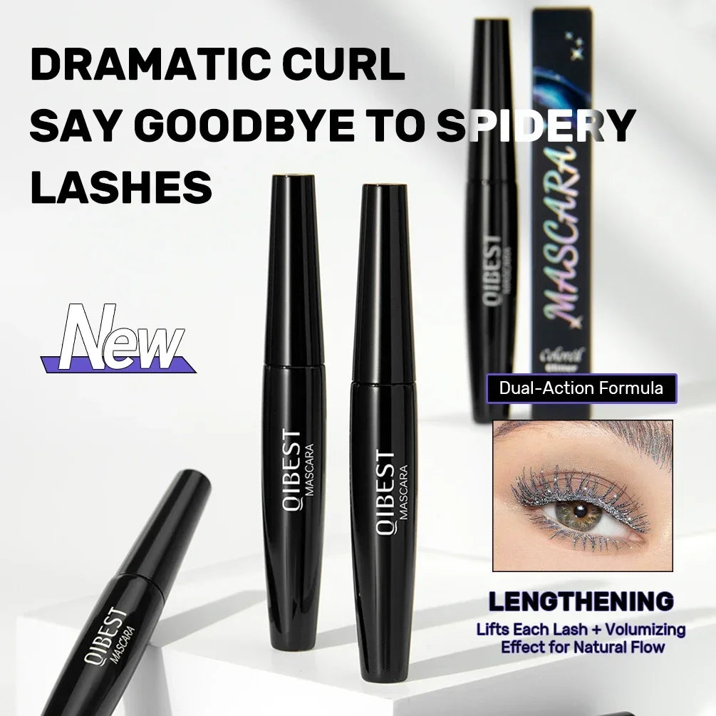 QIBEST Shiny Diamond Colorful Mascara Blue Glitter Sparkling Waterproof Mascara Eyelashes Extension Quick Dry Shimmer Eye Makeup Qme