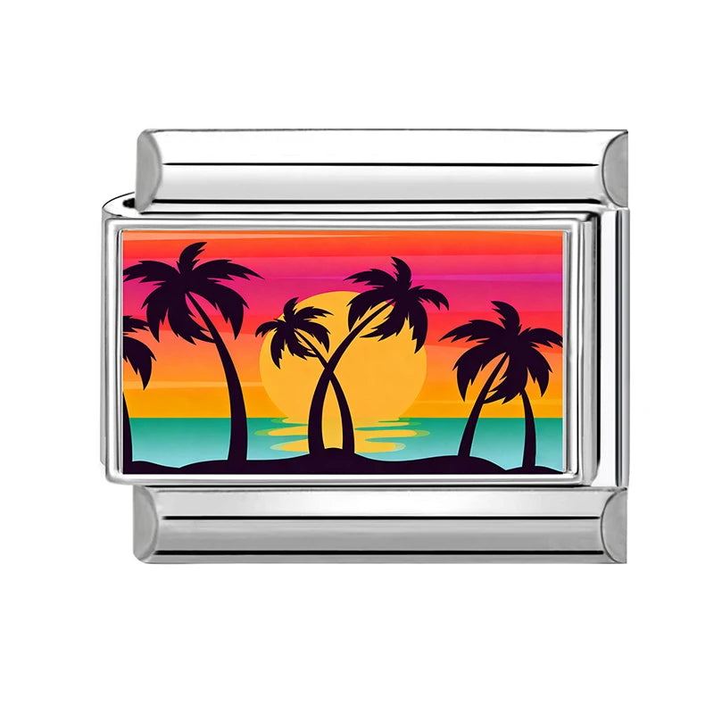 Fashion Colorful Scenery Boat Swan Lake Snow Mountain Charm Italian